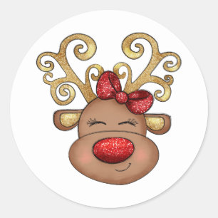 Weihnachtsrentiere Gesicht süße Feiertage Runder Aufkleber