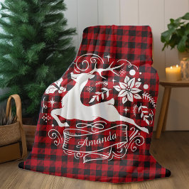 Weihnachtsrentiere karierte Baffalo-Monogramm Fleecedecke