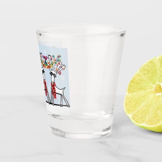 Weihnachtsrentiere mit Schneeflocken Schnapsglas (Rechts)