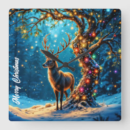Weihnachtsrentiere Nordpol Fantasiekunst Quadratische Wanduhr