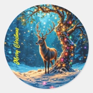 Weihnachtsrentiere Nordpol Fantasiekunst Runder Aufkleber
