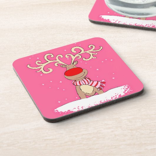 Weihnachtsrentiere rosa Set von 6 Untersetzer (Linke Seite)