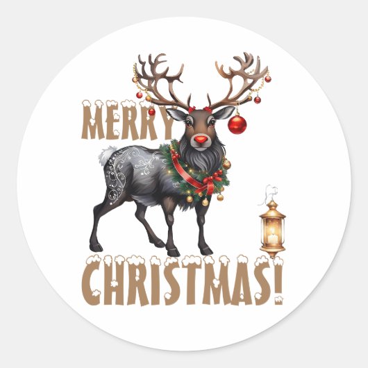 Weihnachtsrentiere Rote Nase Runder Aufkleber (Vorderseite)