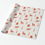 Weihnachtsrentiere. Rotes Waldtiermuster Geschenkpapier (Ungerollt)