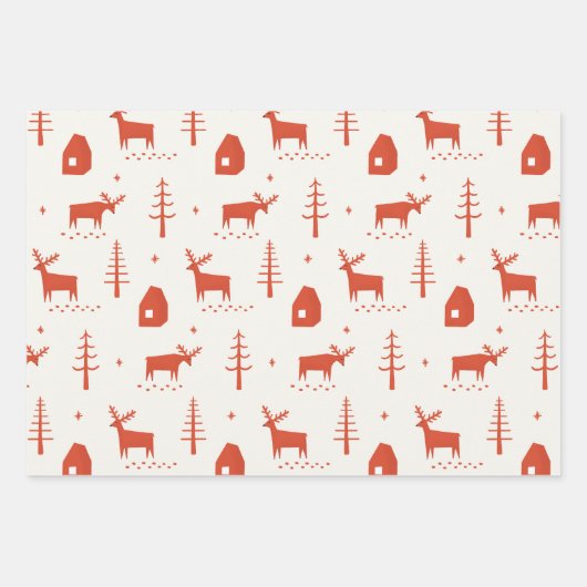 Weihnachtsrentiere. Rotes Waldtiermuster Geschenkpapier Set (Vorderseite 2)