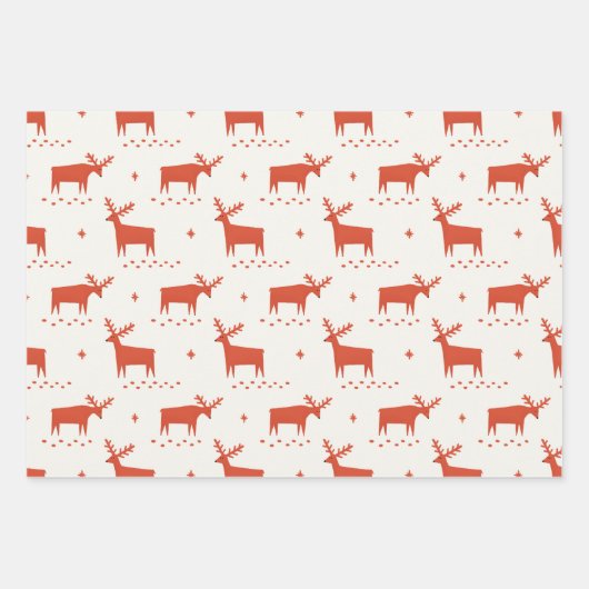 Weihnachtsrentiere. Rotes Waldtiermuster Geschenkpapier Set (Vorderseite)