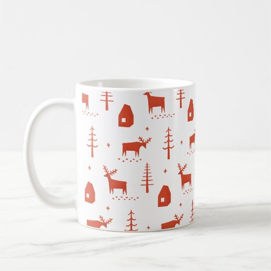 Weihnachtsrentiere. Rotes Waldtiermuster Kaffeetasse (Links)