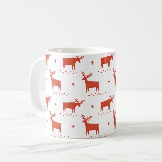 Weihnachtsrentiere. Rotes Waldtiermuster Kaffeetasse (Vorderseite Links)