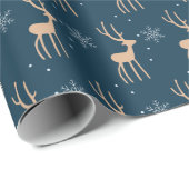 Weihnachtsrentiere und Schneeflocken blau Geschenkpapier (Rolleneckpunkt)