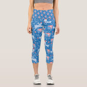 Weihnachtsrentiere und Vogelmuster blau, weiß Capri Leggings (Vorderseite)