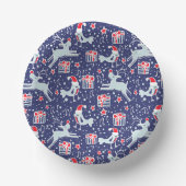 Weihnachtsrentiervogelmuster dunkelblau rot pappteller (Vorderseite)
