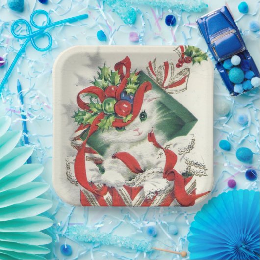 Weihnachtsretro Katzenplatte Party Pappteller (Party)