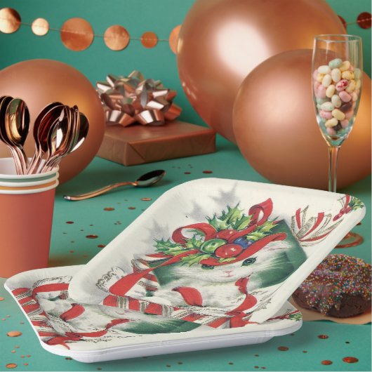Weihnachtsretro Katzenplatte Party Pappteller (Multi)