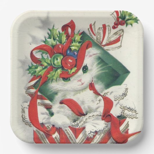 Weihnachtsretro Katzenplatte Party Pappteller (Vorderseite)