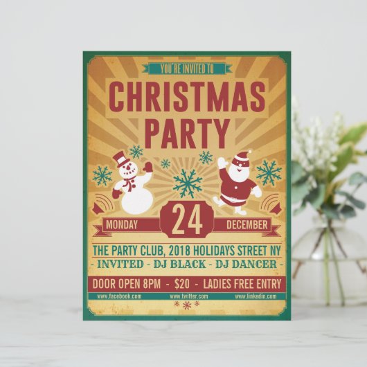 WeihnachtsRetro Party-Flyer Briefbogen (Stehend Vorderseite)