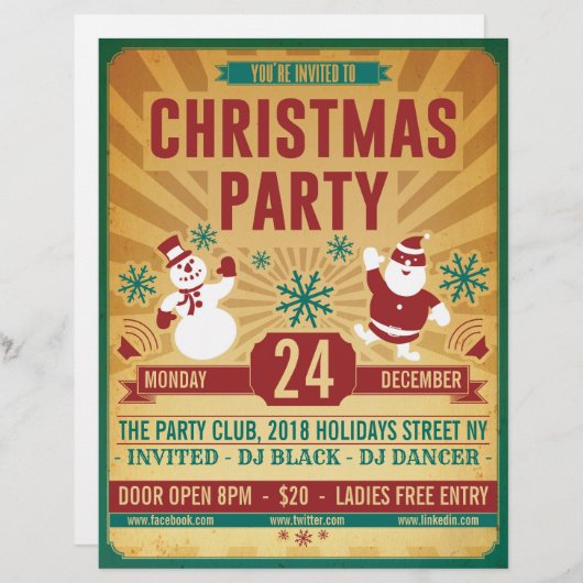 WeihnachtsRetro Party-Flyer Briefbogen (Vorne/Hinten)