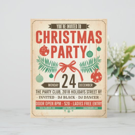 WeihnachtsRetro Party-Flyer Briefbogen (Stehend Vorderseite)