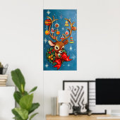 Weihnachtsretro Rentiere Holiday Vintage Plakat (Heimbüro)