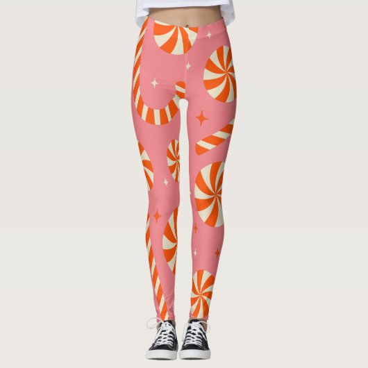 WeihnachtsRetromuster aus Candy Cany Leggings (Vorderseite)