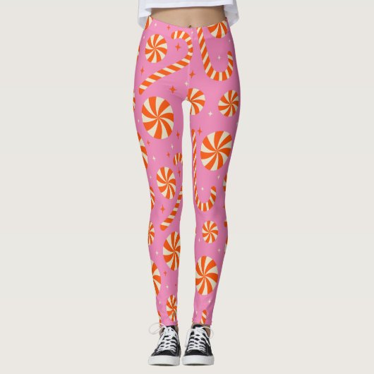 WeihnachtsRetromuster aus Candy Cany Leggings (Vorderseite)