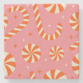 WeihnachtsRetromuster aus Candy Cany Steinuntersetzer (Vorderseite)