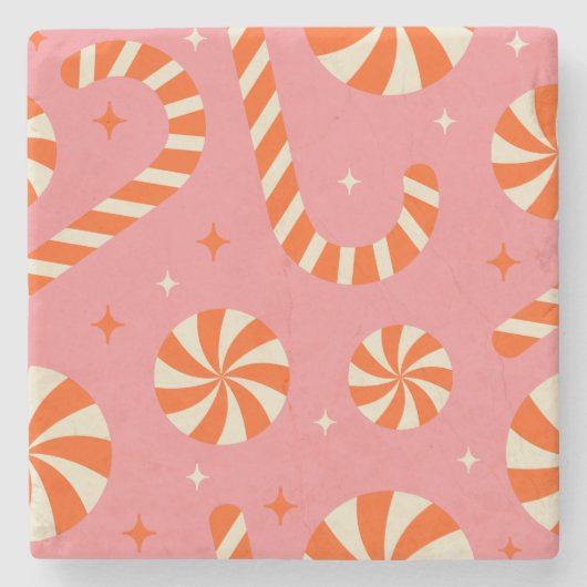 WeihnachtsRetromuster aus Candy Cany Steinuntersetzer (Vorderseite)