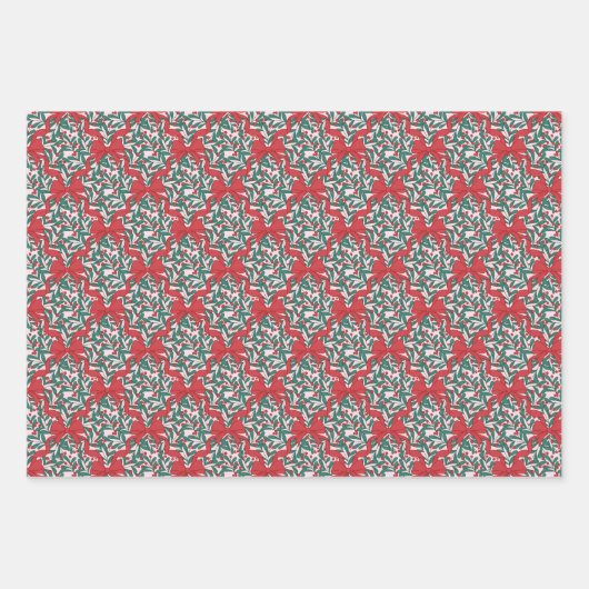 Weihnachtsribons und Berries auf Rosa Geschenkpapier Set (Vorderseite)