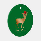 Weihnachtsrinder auf Grün Keramik Ornament (Rechts)