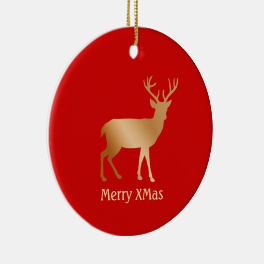 Weihnachtsrinder auf Rot Keramik Ornament (Rechts)