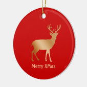 Weihnachtsrinder auf Rot Keramik Ornament (Links)