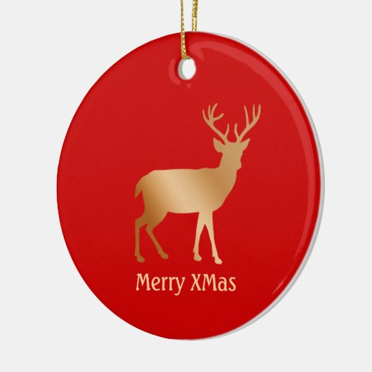 Weihnachtsrinder auf Rot Keramik Ornament (Links)