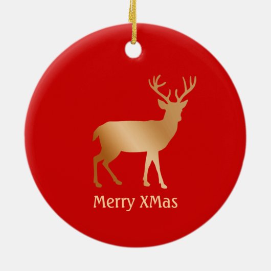 Weihnachtsrinder auf Rot Keramik Ornament (Hinten)