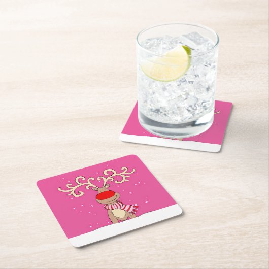 Weihnachtsrinder große Geweihe rosa Untersetzer (Vor Ort)