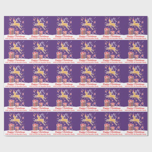 Weihnachtsrinder in der schneebedeckten lila Ferie Geschenkpapier (Flach)