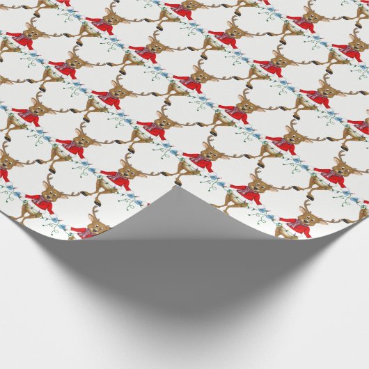 Weihnachtsrinder mit Lichtern Geschenkpapier (Ecke)