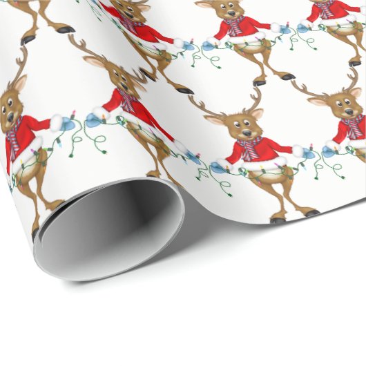 Weihnachtsrinder mit Lichtern Geschenkpapier (Rolleneckpunkt)