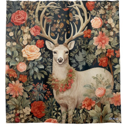 Weihnachtsrinder mit Wildblumen Duschvorhang (Vorderseite)