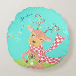 Weihnachtsrinder personalisiertes Kind Rundkissen Rundes Kissen