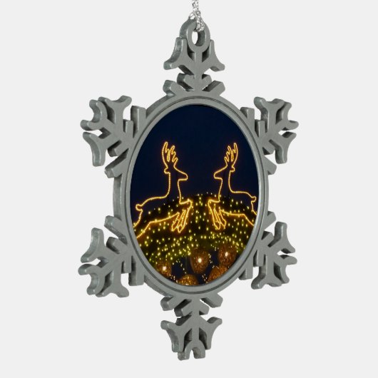 Weihnachtsrinder Schneeflocken Zinn-Ornament (Links)