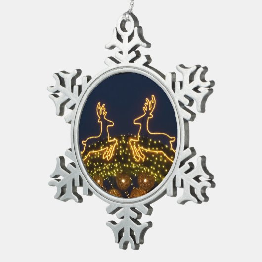 Weihnachtsrinder Schneeflocken Zinn-Ornament (Rechts)