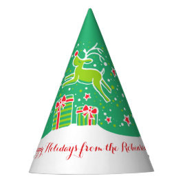 Weihnachtsrinder über Geschenke grün personalisier Partyhütchen