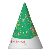 Weihnachtsrinder über Geschenke grün personalisier Partyhütchen (Rechts)