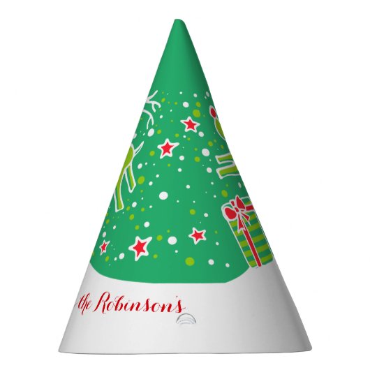 Weihnachtsrinder über Geschenke grün personalisier Partyhütchen (Rechts)