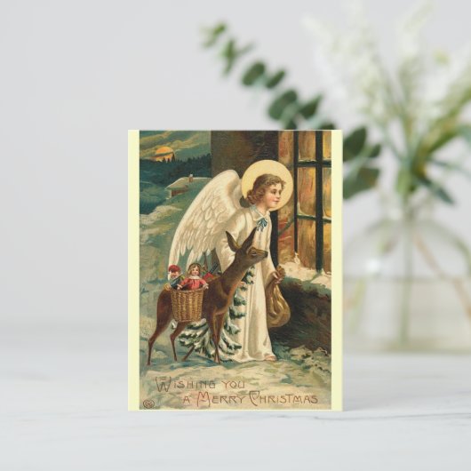 Weihnachtsrinder und Engel Postkarte (Stehend Vorderseite)