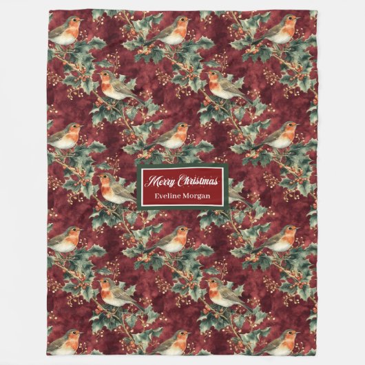 Weihnachtsrobin in Aquarellfarbe, tiefrot gedämpft Fleecedecke (Vorderseite)