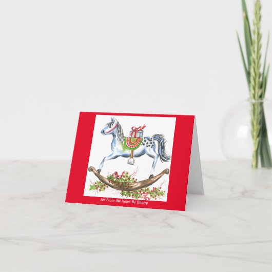 Weihnachtsrockpferd mit Paket Karte (Vorderseite)