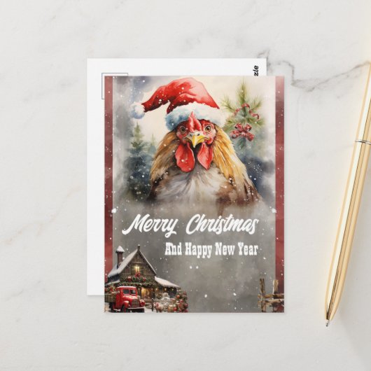 Weihnachtsrooster Watercolor Postkarte (Vorderseite/Rückseite Beispiel)
