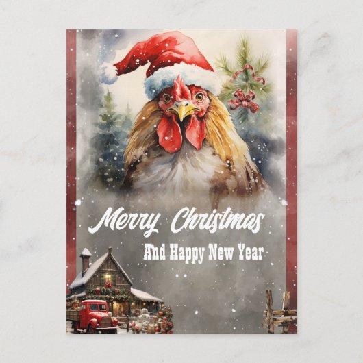 Weihnachtsrooster Watercolor Postkarte (Vorderseite)