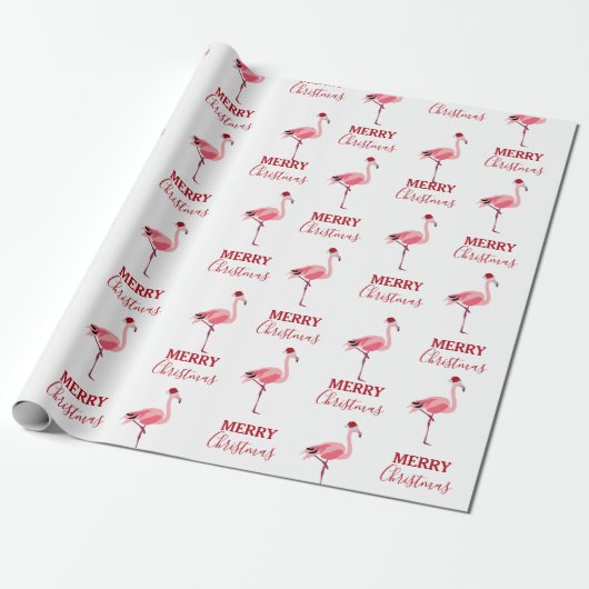 Weihnachtsrosa Flamingo Bird mit Weihnachtsmannmüt Geschenkpapier (Ungerollt)