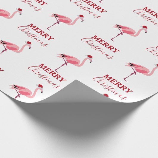 Weihnachtsrosa Flamingo Bird mit Weihnachtsmannmüt Geschenkpapier (Ecke)